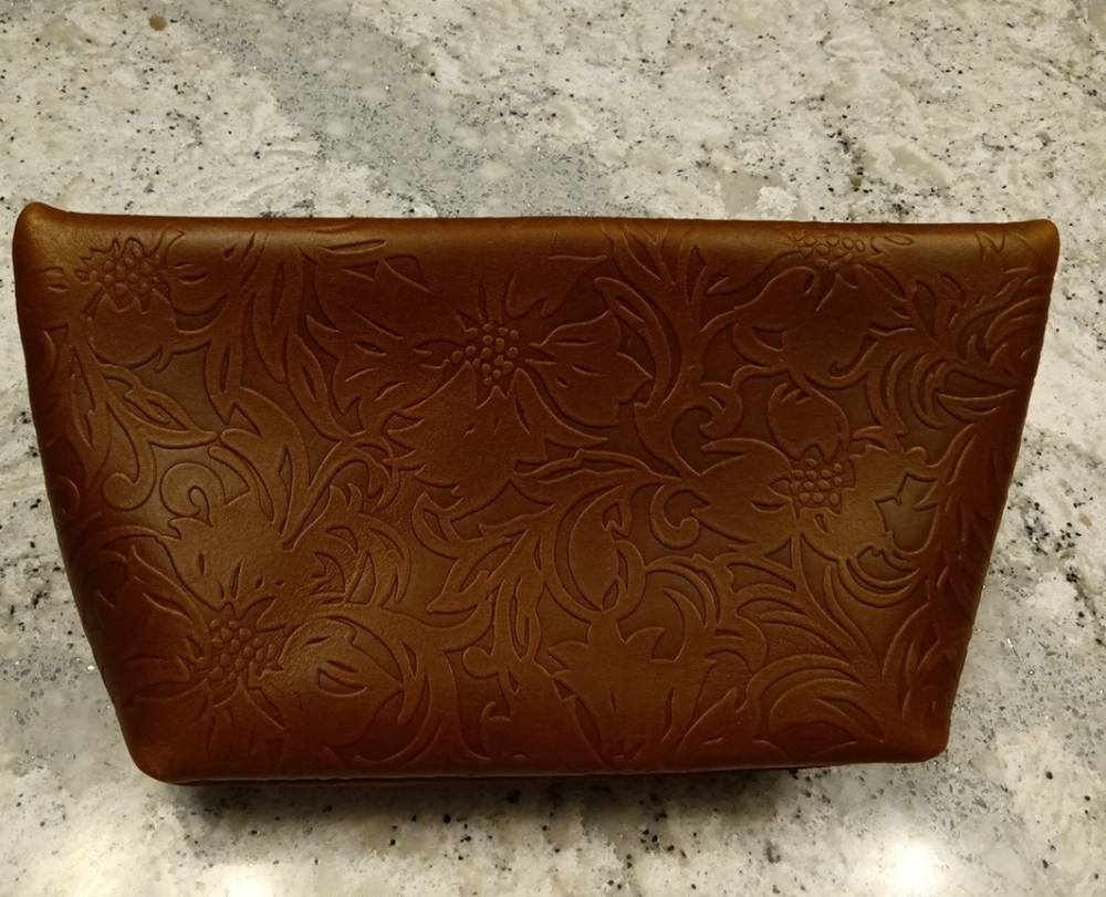 Portland Leather Floral Embossed Tan Cosmetic Case - Picture 3 of 7